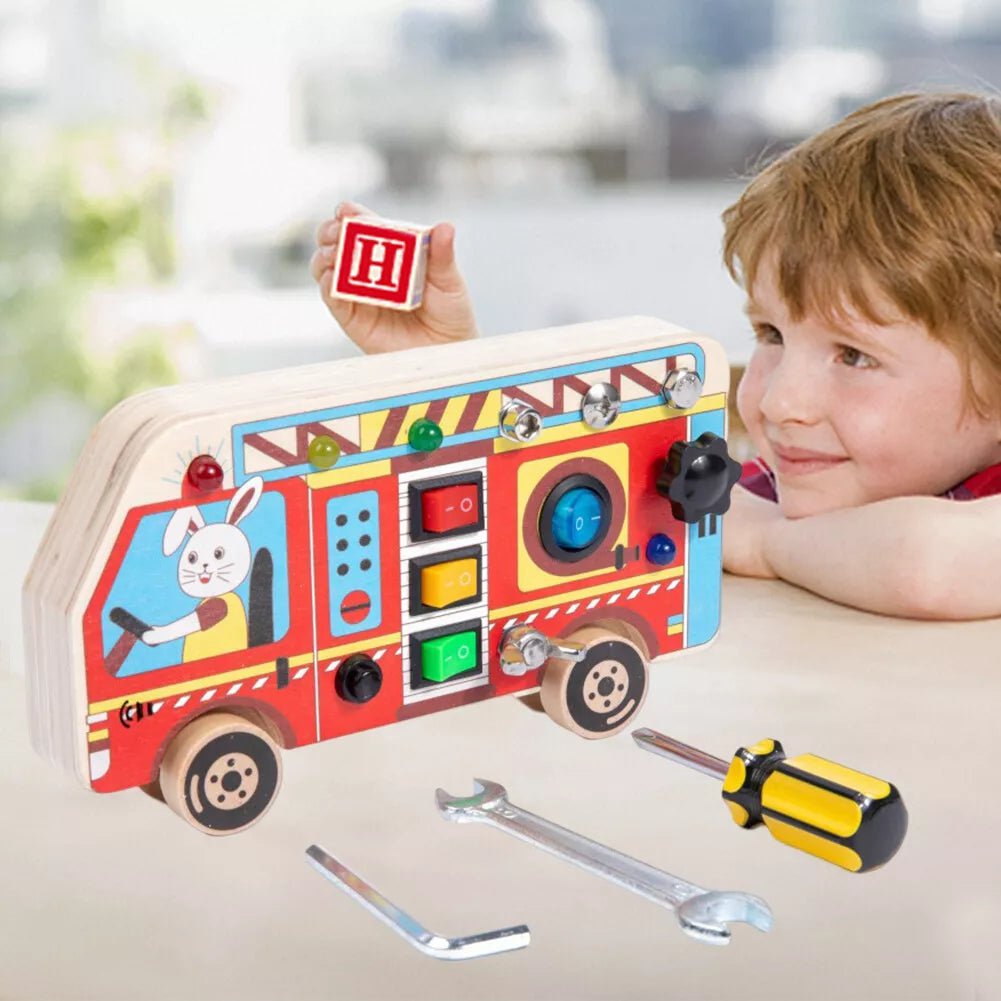 Tableau Montessori - BusyBoardCircuit™ - Autobus scolaire - Universjouet.com